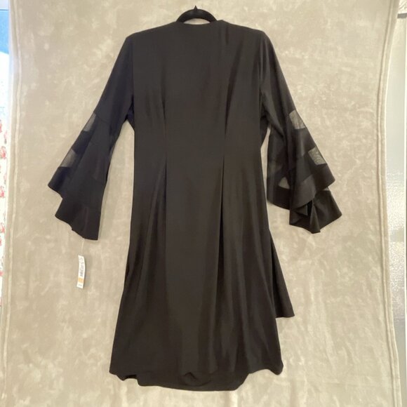 NWT Women Size 14W Flattering Knee Length Wraparound Dress Bell Sleeves Black - Picture 16 of 16